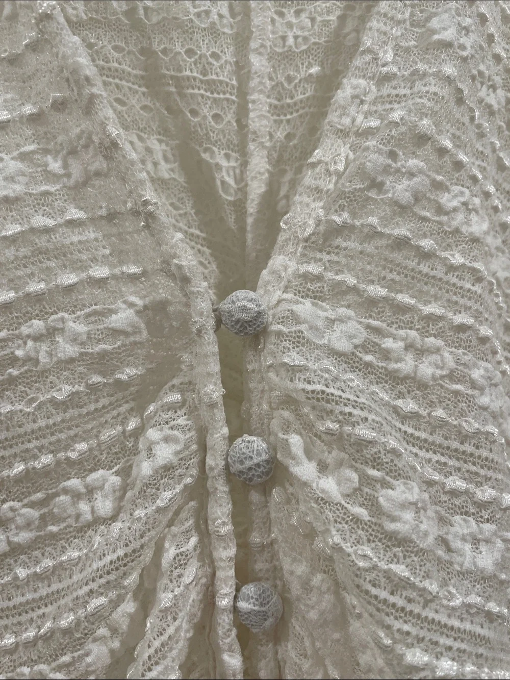 By Anthropologie Cream Boho Floral Lace Sheer Ruched Button-Front Top Large